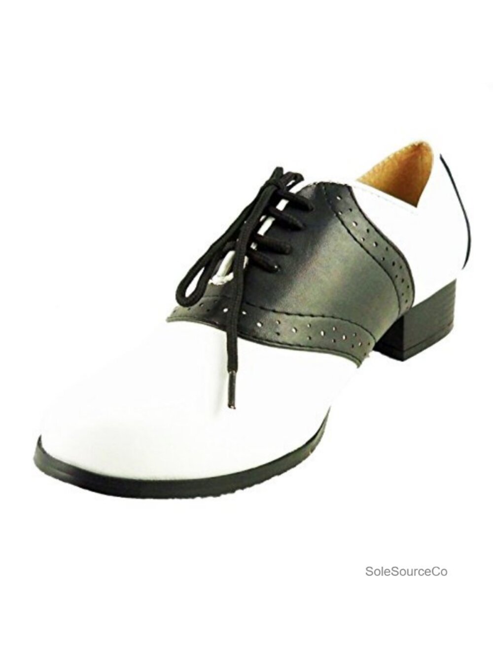 Lace Up Oxford Matte Polyurethane Stacked Heel Perforated Dance Party Flats